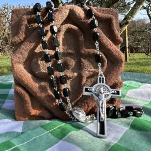 Black Square Wood Bead St Benedict Rosary