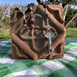 Brown Square Wood Bead St Benedict Rosary